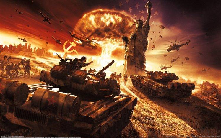 world In Conflict, Video Games, Soviet Army, Soviet Union, USSR, Statue, Statue Of Liberty, Aircraft, Military Aircraft, Helicopters, War, Explosion, Nuclear, Soldier, World War III HD Wallpaper Desktop Background