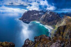 landscape, Nature, Beach, Mountain, Sea, Island, Lofoten, Norway, Summer, Cliff, Clouds