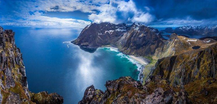 landscape, Nature, Beach, Mountain, Sea, Island, Lofoten, Norway, Summer, Cliff, Clouds HD Wallpaper Desktop Background