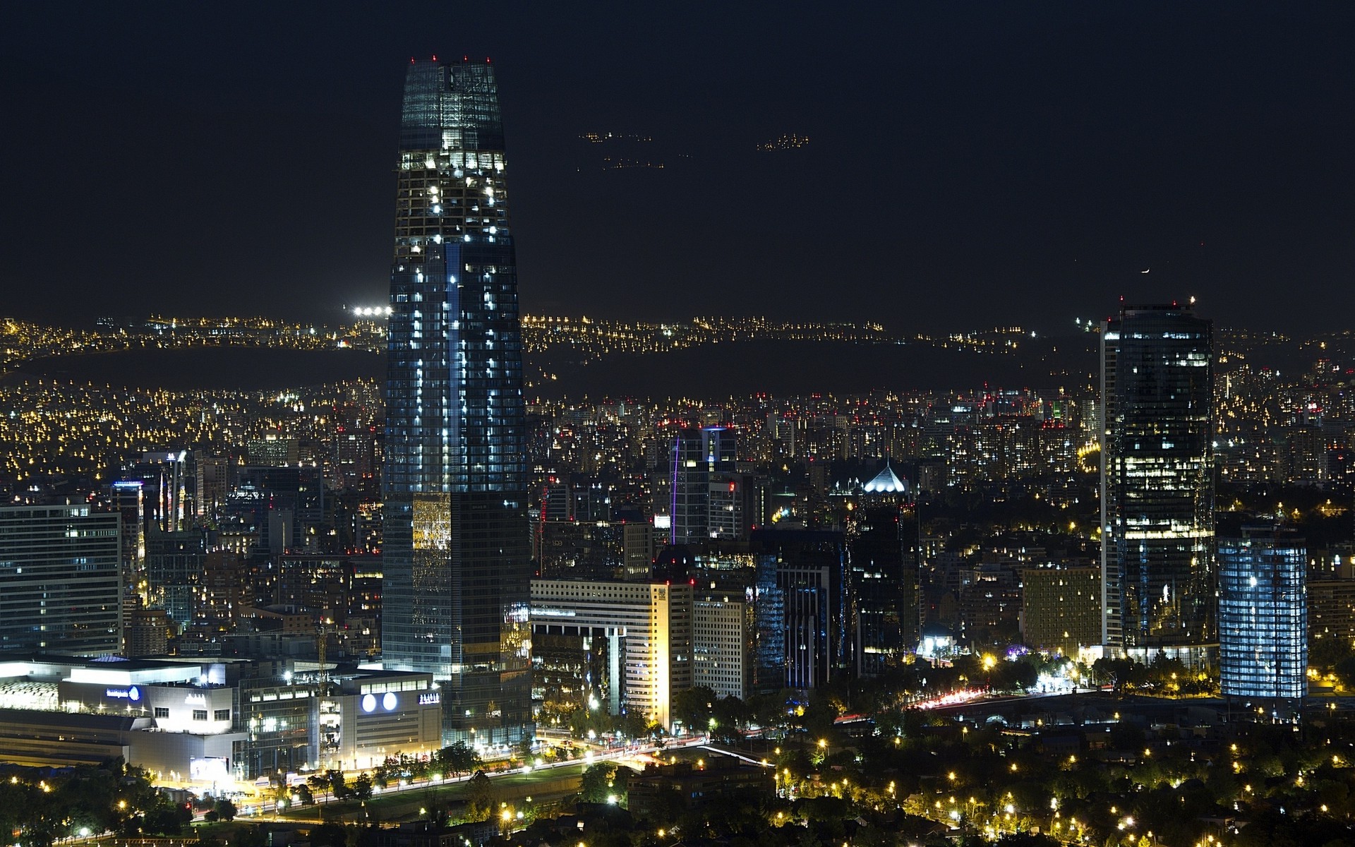 landscape, Lights, Santiago De Chile, Cityscape, Night, Skyscraper, Metropolis, Modern, Urban, Building, Architecture Wallpaper