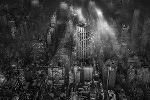 landscape, Cityscape, Monochrome, New York City, Architecture, Urban, Metropolis, Mist, Skyscraper, Building, Lights