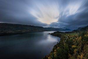 landscape, Nature, River, Hill, Forest, Fall, Field, Clouds, Trees, Oregon