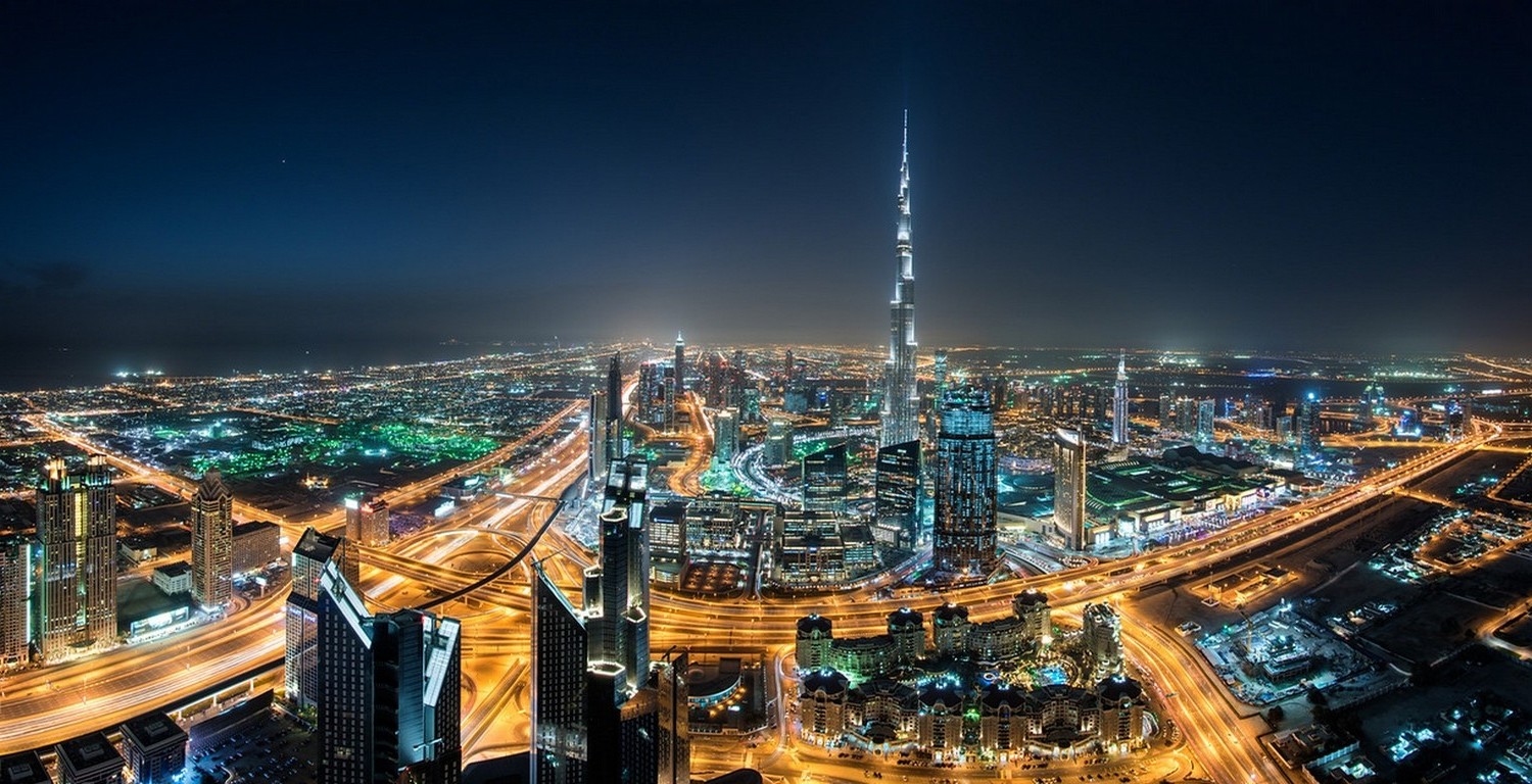 landscape, Cityscape, Dubai, Skyscraper, Night, Lights, Mist, United Arab Emirates, Highway, Burj Khalifa, Architecture, Modern, Urban, Metropolis Wallpaper