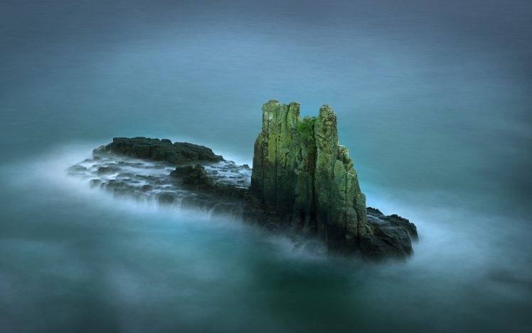 landscape, Nature, Mist, Island, Rock, Sea, Blue, Rock Formation, Long Exposure, Water HD Wallpaper Desktop Background