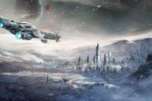 Star Citizen, Caterpillar, Snow, Spaceship, Digital Art, Cityscape