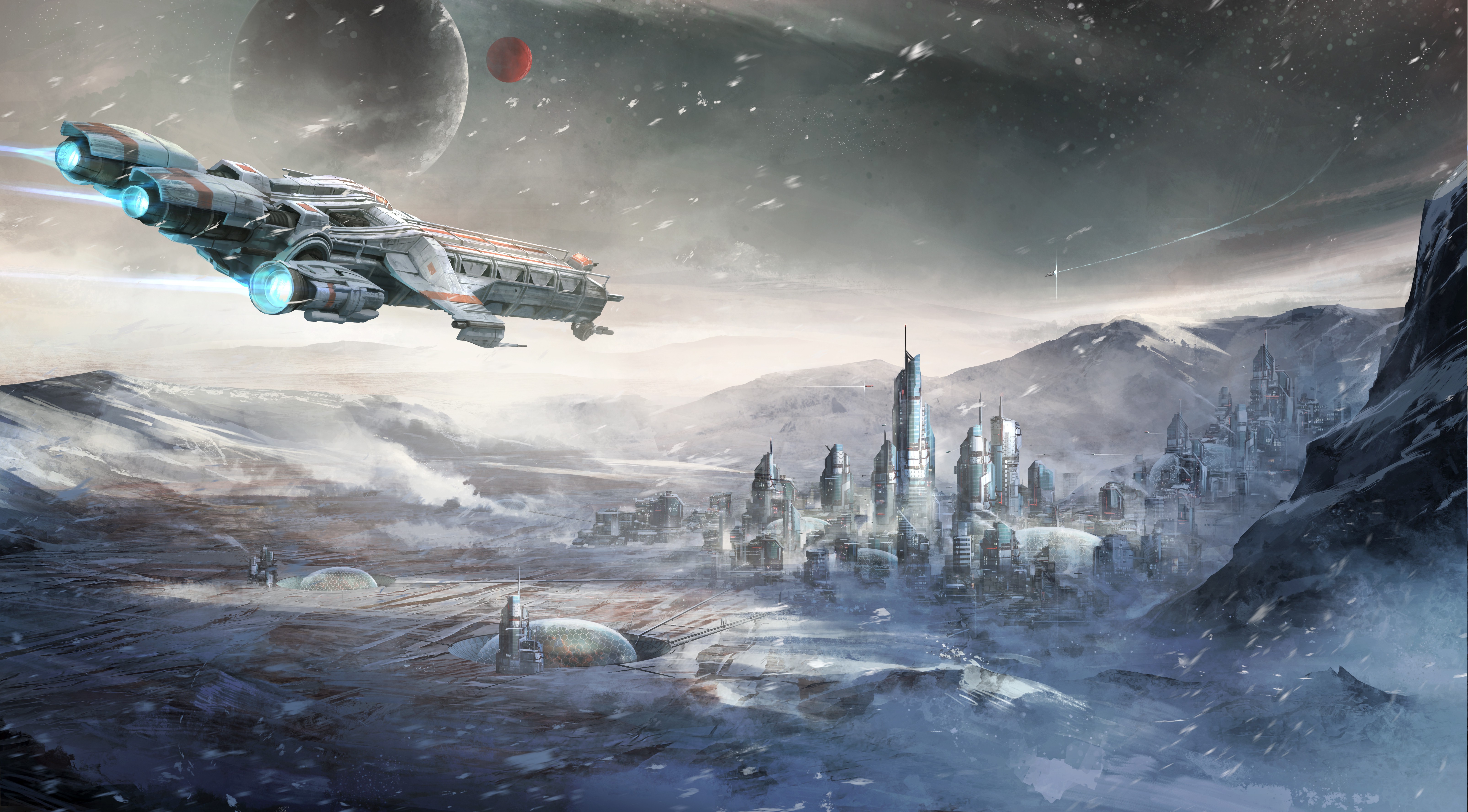 Star Citizen, Caterpillar, Snow, Spaceship, Digital Art, Cityscape Wallpaper