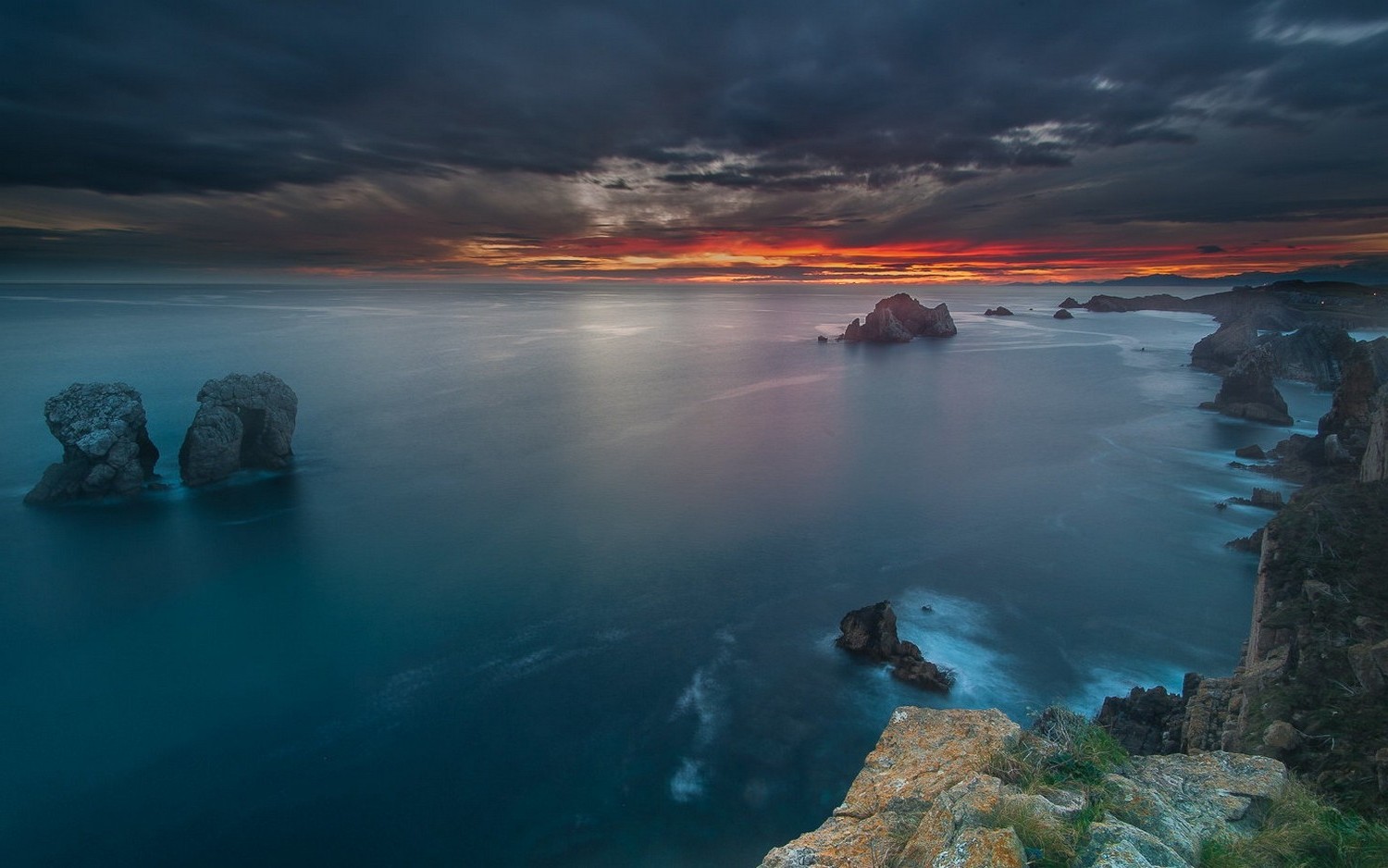 nature, Landscape, Sunset, Sea, Clouds, Rock, Spain, Coast, Calm, Sky, Blue Wallpaper