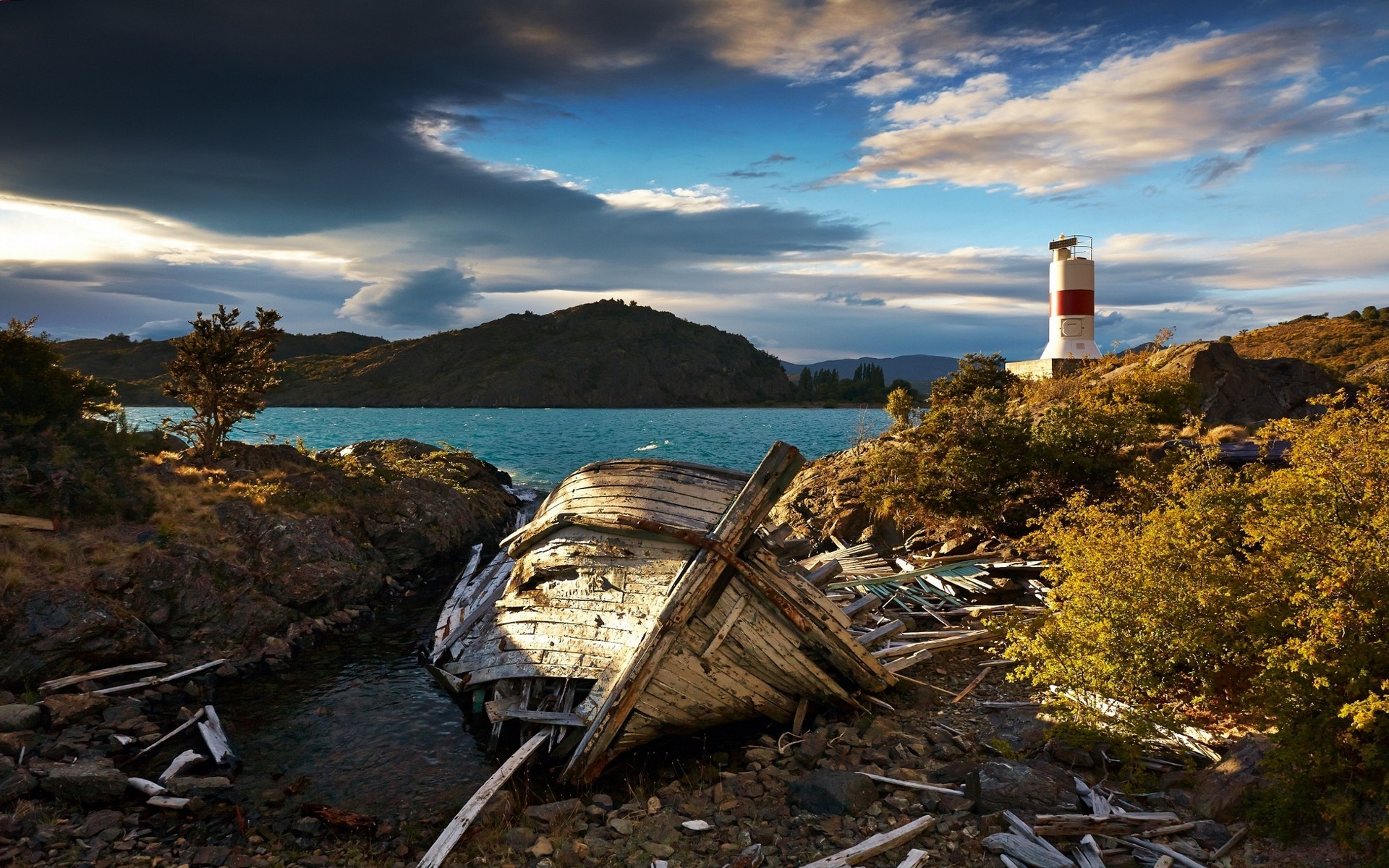nature, Landscape, Lighthouse, Clouds, Sea, Shrubs, Chile, Morning, Ruin, Water Wallpaper