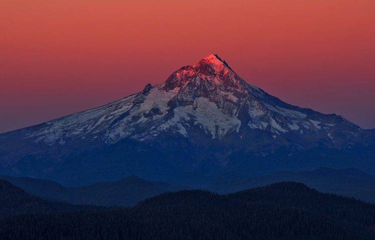nature, Snowy Peak, Volcano, Mountain, Oregon, Forest, Sunrise, Landscape HD Wallpaper Desktop Background