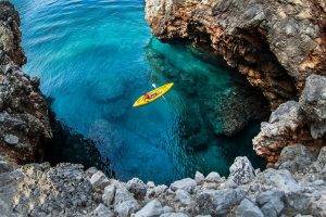 nature, Landscape, Canoes, Lake, Rock, Turquoise, Water