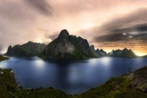 nature, Landscape, Sunrise, Fjord, Island, Summer, Clouds, Lofoten, Norway, Village, Sky, Mountain