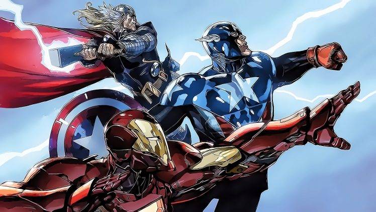 Marvel Comics, Iron Man, Captain America, Thor, Superhero, Lightning HD Wallpaper Desktop Background