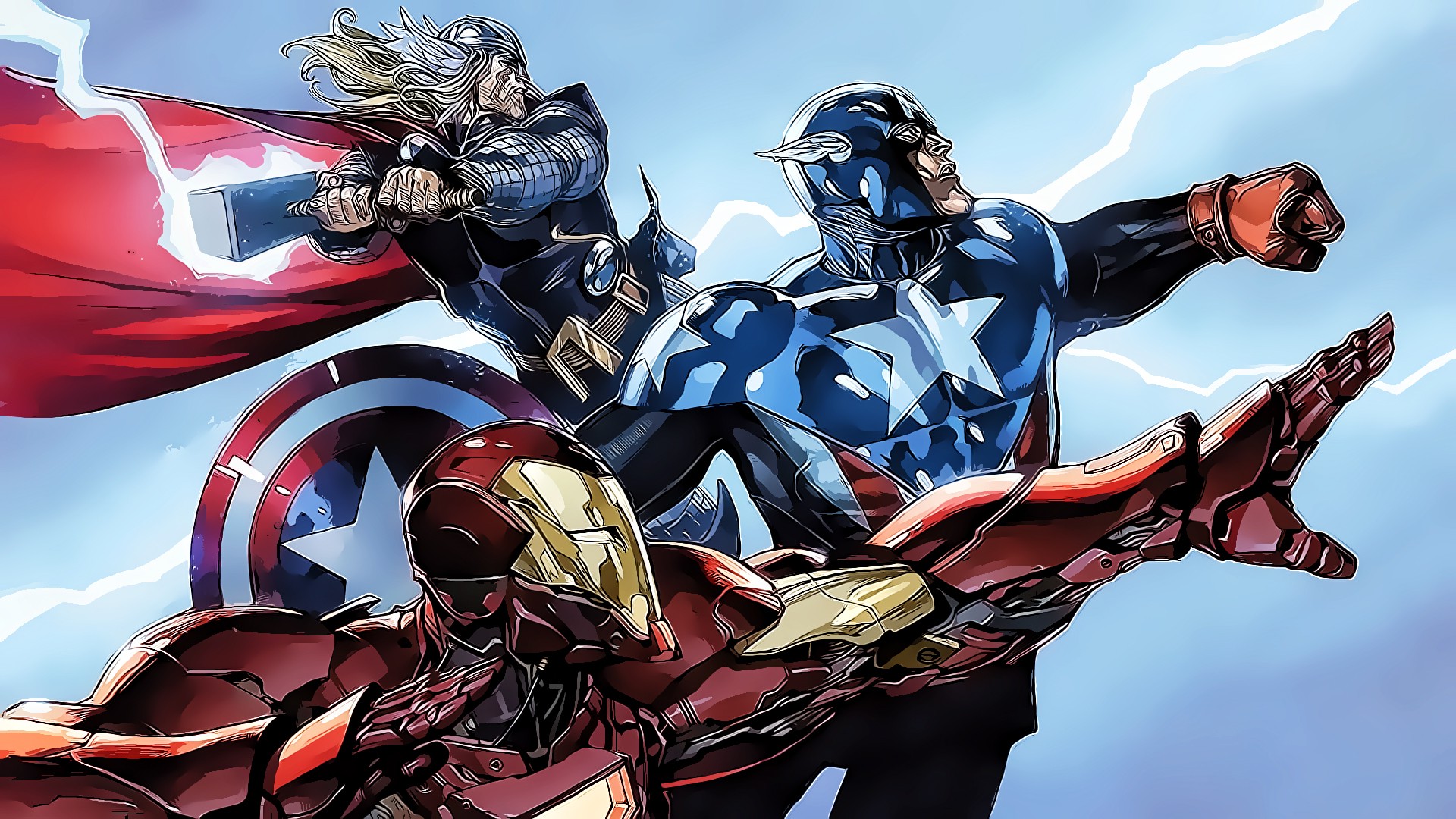 Marvel Comics, Iron Man, Captain America, Thor, Superhero, Lightning Wallpaper