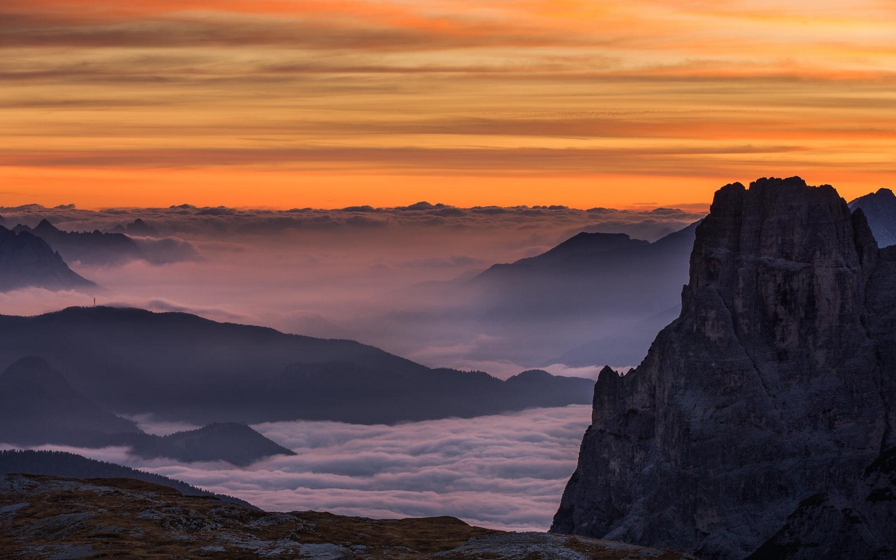 mist, Landscape, Morning, Nature, Sunrise, Mountain, Alps, Italy, Clouds, Sky, Summer, Dolomites (mountains) Wallpaper