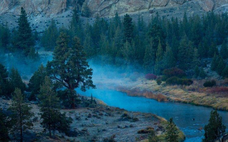mist, River, Morning, Forest, Oregon, Nature, Sunrise, Trees, Hill, Landscape, Turquoise, Water HD Wallpaper Desktop Background
