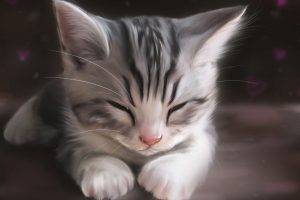 cat, Animals, Artwork, Drawing, Kittens, Sleeping