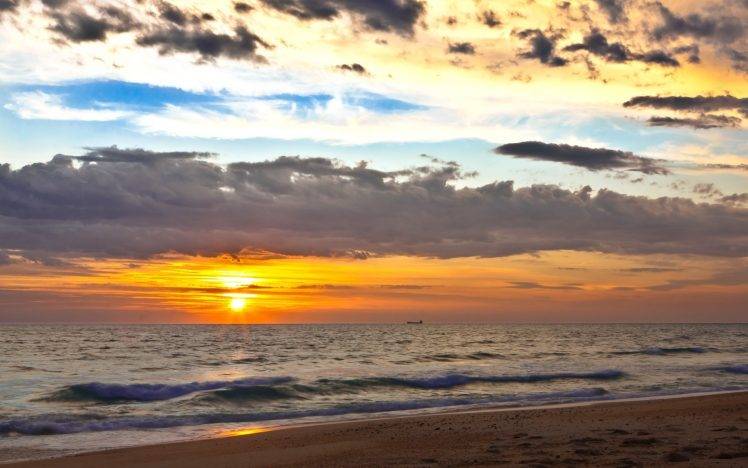 sunset, Landscape, Sea, Beach HD Wallpaper Desktop Background
