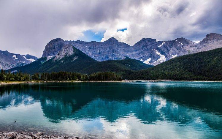 nature, Landscape, Lake, Summer, Reflection, Mountain, Clouds, Alberta, Canada, Forest, Water HD Wallpaper Desktop Background