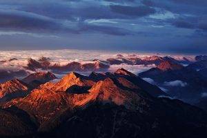 nature, Landscape, Mountain, Sunset, Alps, Clouds, Sky, Summit, Summer, Germany, Forest