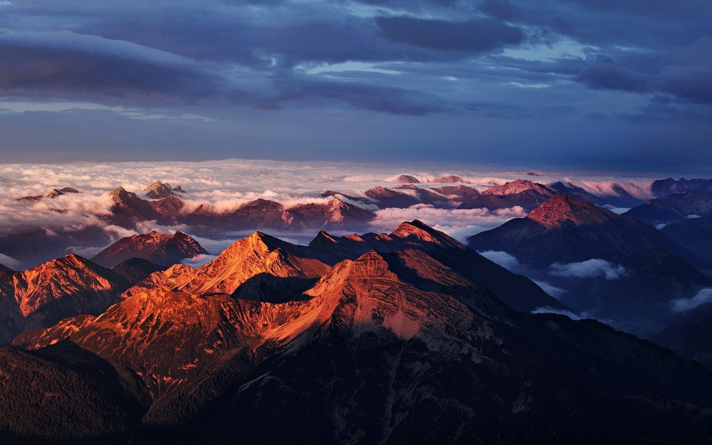 Nature Landscape Mountain Sunset Alps Clouds Sky Summit Summer