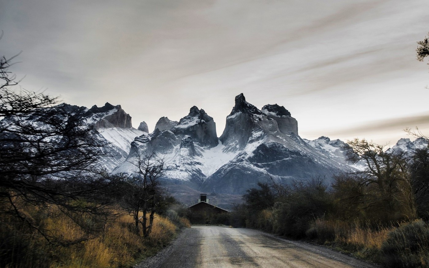 nature, Landscape, Road, Trees, Shrubs, House, Mountain, Torres Del Paine, Chile, Snowy Peak Wallpaper