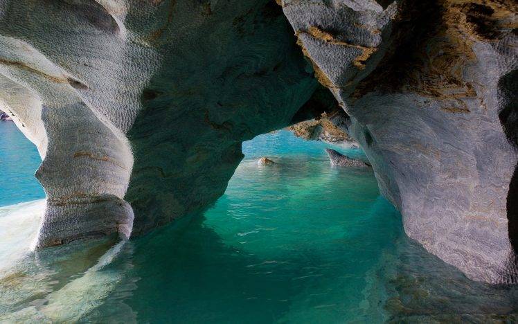 nature, Landscape, Cave, Chile, Lake, Turquoise, Water, Cathedral, Erosion HD Wallpaper Desktop Background