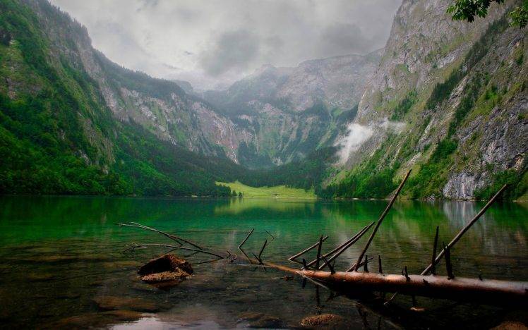 nature, Landscape, Mountain, Lake, Clouds, Summer, Alps, Water, Green, Branch, Forest HD Wallpaper Desktop Background