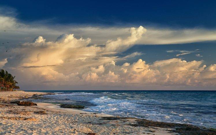nature, Landscape, Beach, Sky, Clouds, Waves, Sea, Evening HD Wallpaper Desktop Background