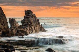 nature, Landscape, Coast, Sea, Rock, Waves, Water, Evening