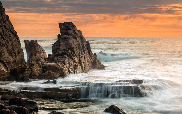 nature, Landscape, Coast, Sea, Rock, Waves, Water, Evening HD Wallpaper Desktop Background