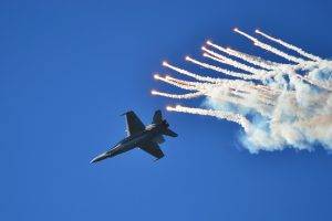 aircraft, Military Aircraft, McDonnell Douglas F A 18 Hornet, Flares, Smoke