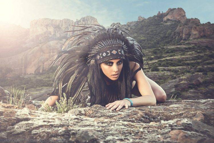 rock, Headdress, Women Outdoors HD Wallpaper Desktop Background