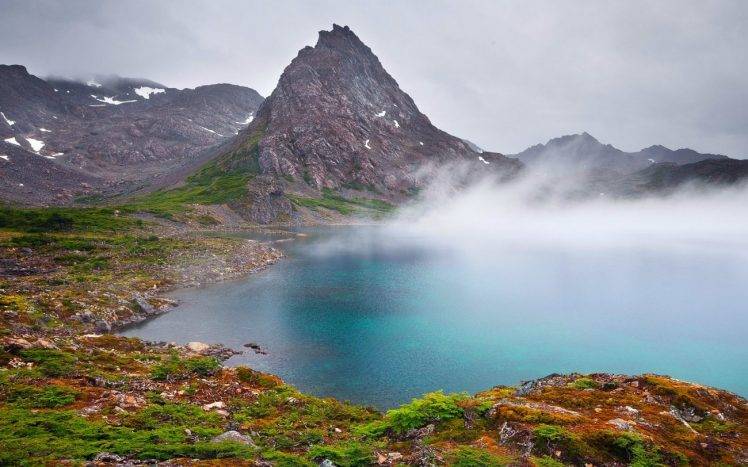 nature, Landscape, Mountain, Lake, Mist, Shrubs, Island, Chile, Water, Snow HD Wallpaper Desktop Background