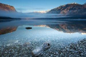 nature, Landscape, Mist, Water, Lake, Reflection, Sunrise, Mountain, Snowy Peak