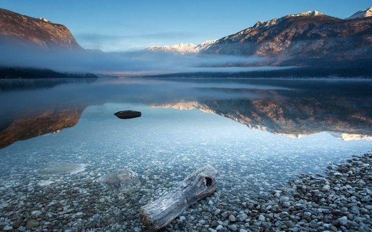 nature, Landscape, Mist, Water, Lake, Reflection, Sunrise, Mountain, Snowy Peak HD Wallpaper Desktop Background