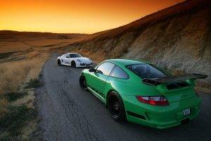 car, Porsche, Porsche 911 GT3 RS, Porsche 911, Sunset, Road, Landscape, Green