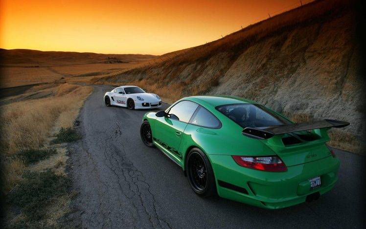 car, Porsche, Porsche 911 GT3 RS, Porsche 911, Sunset, Road, Landscape, Green HD Wallpaper Desktop Background