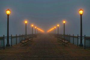 pier, Lights, Night, Landscape