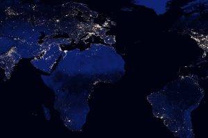 Earth, Night, Space, Continents, Lights, Multiple Display