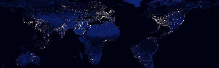 Earth, Night, Space, Continents, Lights, Multiple Display HD Wallpaper Desktop Background