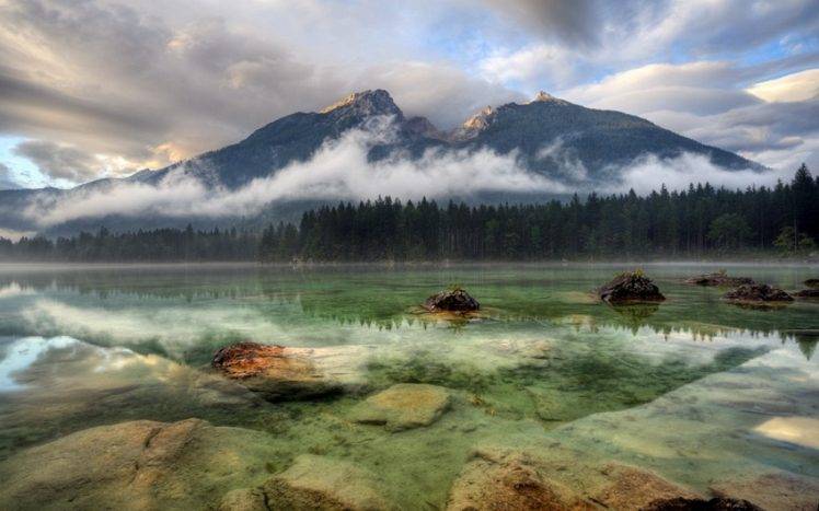 landscape, Nature, Lake, Mountain, Forest, Germany, Clouds, Mist, Water, Reflection, Sunrise HD Wallpaper Desktop Background