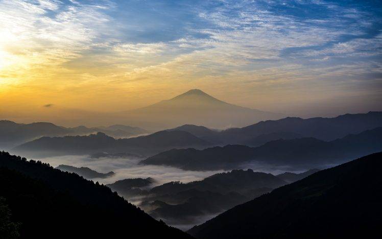 nature, Landscape, Mountain, Mist, Sky, Clouds, Sunrise HD Wallpaper Desktop Background