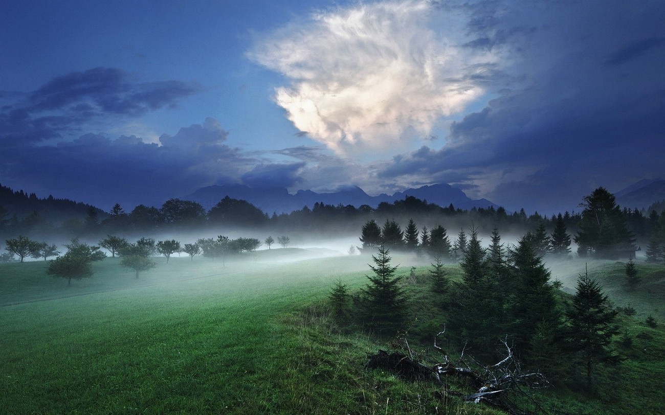 mist, Sky, Evening, Trees, Germany, Nature, Landscape, Clouds, Mountain, Spring, Grass Wallpaper