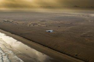 nature, Landscape, Sea, Water, Horizon, Waves, Coast, Airplane, Flying, Sun Rays, Mist, Morocco, Africa, Aerial View