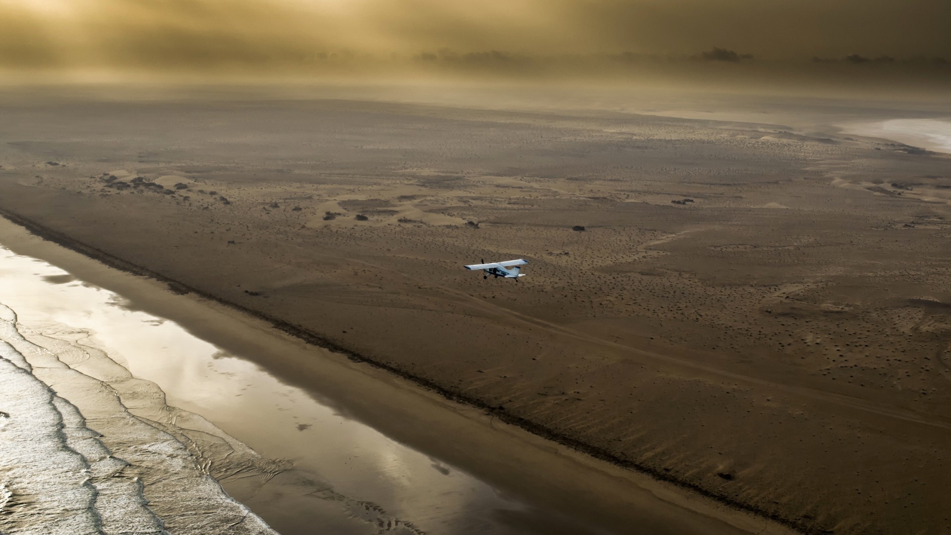 nature, Landscape, Sea, Water, Horizon, Waves, Coast, Airplane, Flying, Sun Rays, Mist, Morocco, Africa, Aerial View Wallpaper