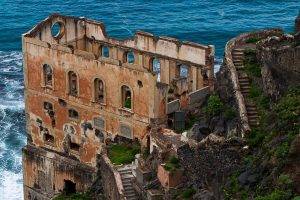 landscape, Nature, Sea, Coast, Old Building, Abandoned, Shrubs, Stairs, Walls, Spain