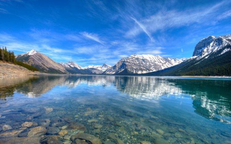 landscape, Nature, Lake, Mountain, Forest, Snowy Peak, Canada, Water, Reflection, Blue HD Wallpaper Desktop Background