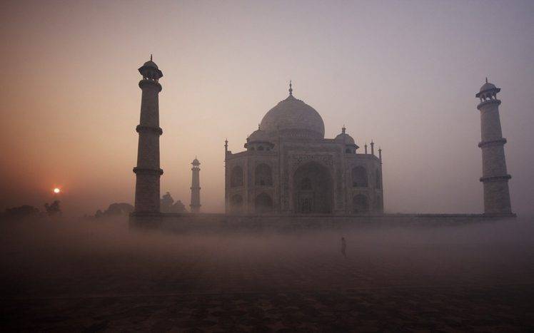 landscape, Nature, Sunrise, Taj Mahal, Mist, Temple, India, Tropical, Hinduism, Religion HD Wallpaper Desktop Background