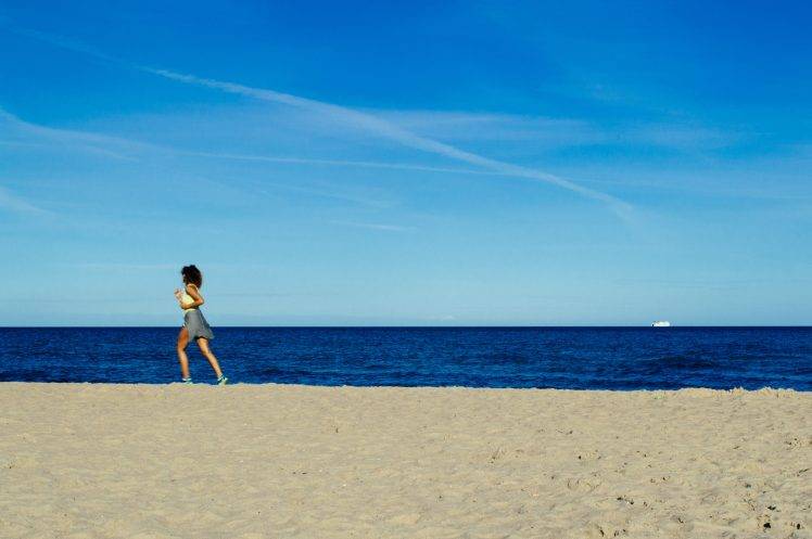 women, Run, Running, Beach, Sea, Water, Nature, Landscape, Coast, Nikon HD Wallpaper Desktop Background