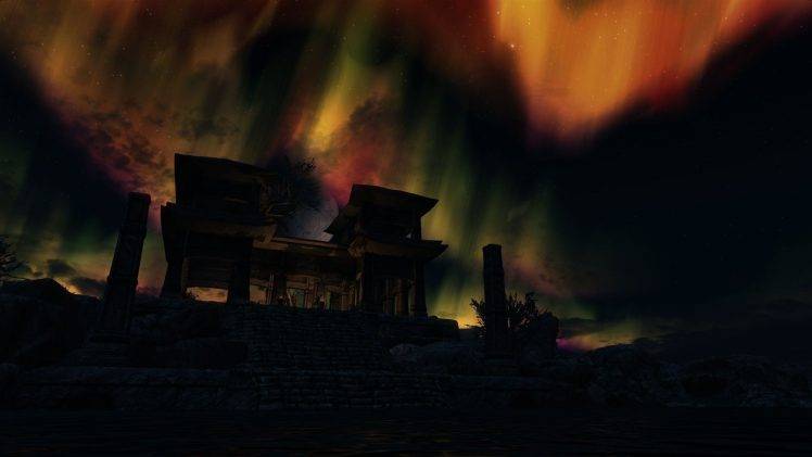 The Elder Scrolls V: Skyrim, Aurorae, Night HD Wallpaper Desktop Background
